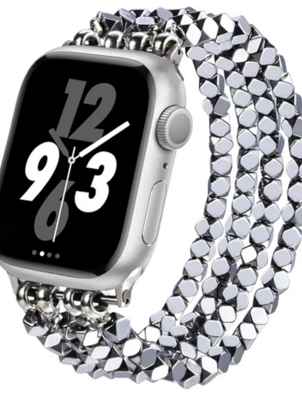NIB APPLE WATCH BAND Silver Beaded-Compatible w/Series 1–9/SE (42mm,44mm,45mm)
